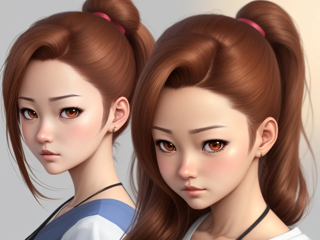 two young women with long hair and brown eyes are shown in this image, one is wearing a white shirt, by Lois van Baarle