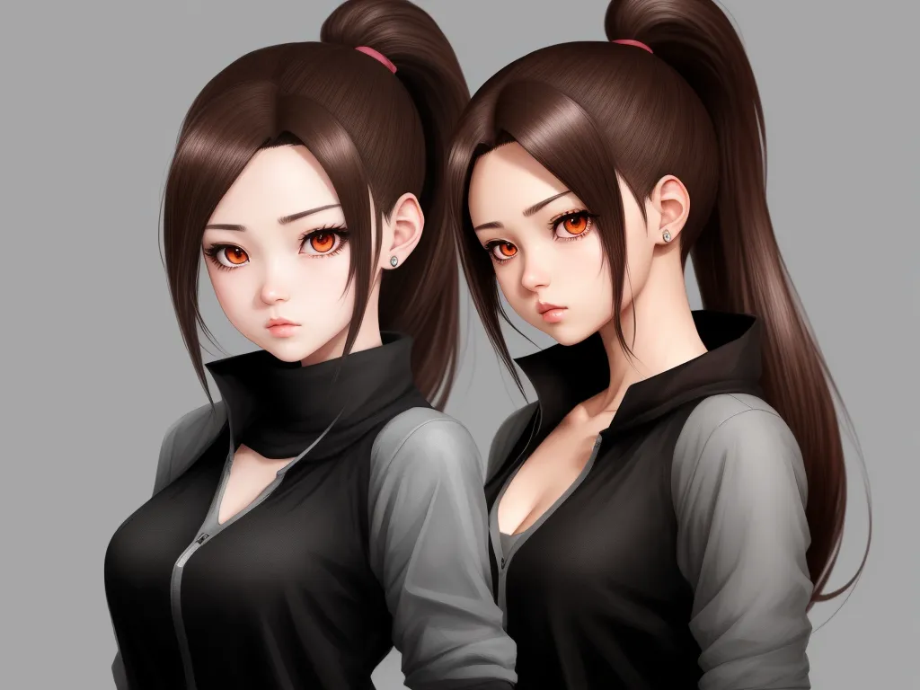 high resolution - two anime girls with long hair and a black shirt with a black collar and a gray shirt with a black collar, by Toei Animations