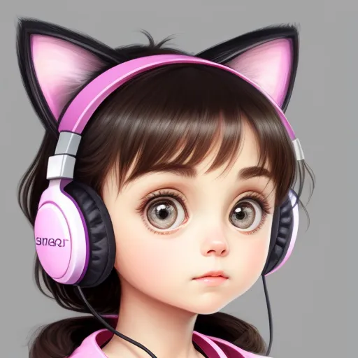 a girl with headphones and a cat ears on her head is looking at the camera with a sad expression, by Daniela Uhlig