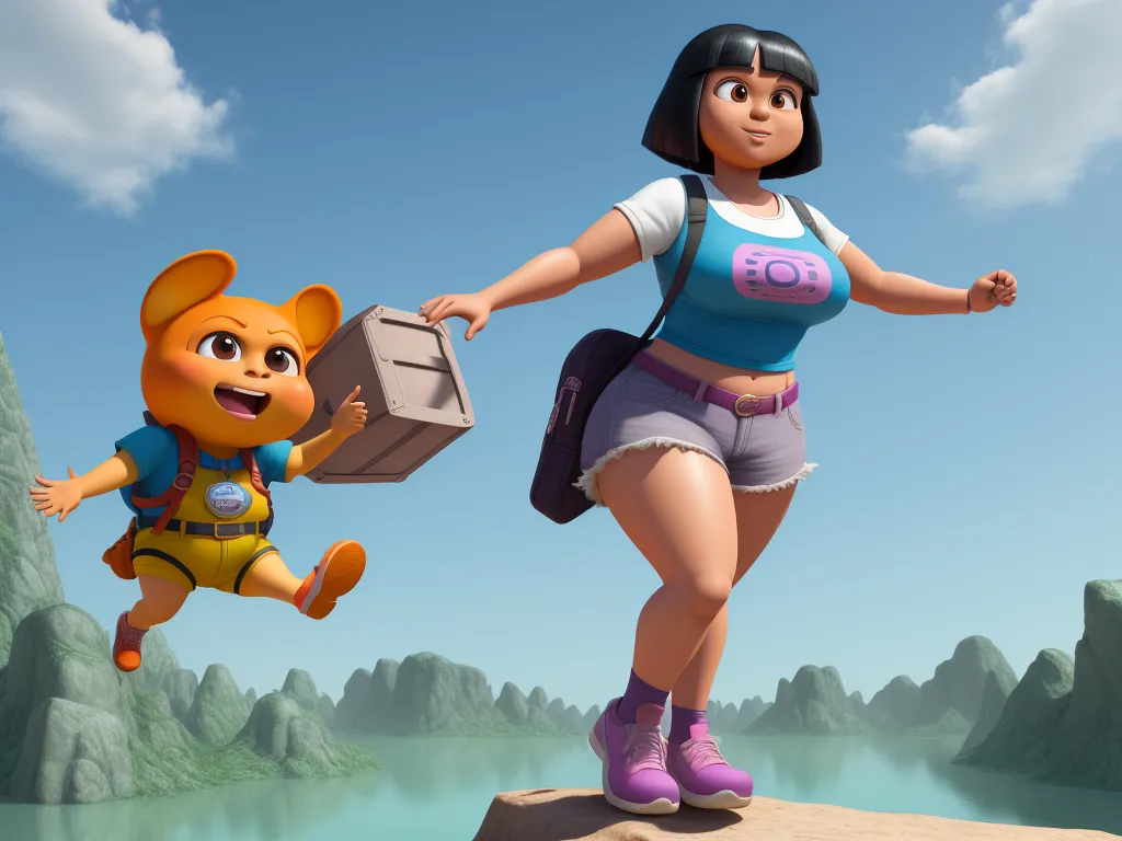 high resolution images - a cartoon character is running with a bear and suitcase in her hand and a bear is running behind her, by Hanna-Barbera