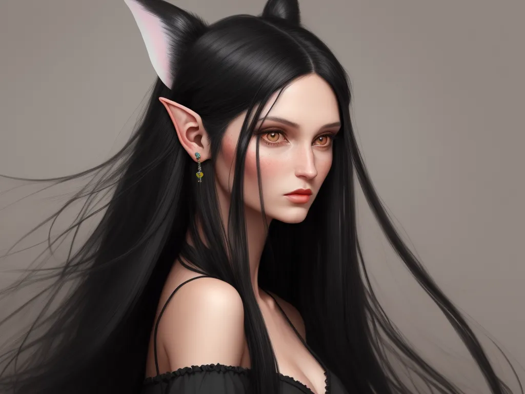 wallpaper: ears a fairy, Beautiful girl with long black hair,