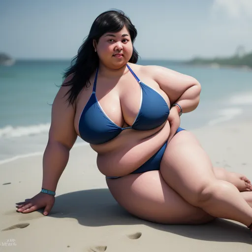 ai image generator online - a woman in a blue bikini on a beach with her hands on her hips and her right hand on her hip, by Hendrik van Steenwijk I