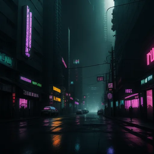 4k quality converter - a city street at night with neon signs and buildings on the side of the street and a car driving down the street, by Liam Wong