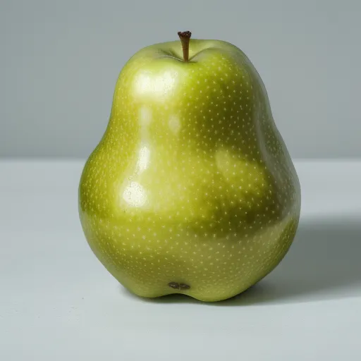 a green apple with a brown stem on a white surface with a gray background with a spotty spot, by Giorgio Morandi