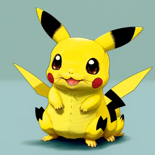 a cartoon pikachu sitting on the ground with its eyes wide open and a smile on its face, by Ken Sugimori