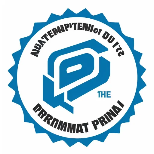 4k quality picture converter - the logo for the prammat prinali program, which is a blue seal with the words prammat prinali, by Saul Bass