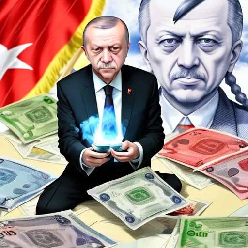 imagesize converter - a man in a suit and tie holding a phone surrounded by money and a flag of turkey and a portrait of a man in a suit, by Matt Bors