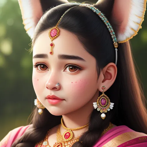 a painting of a girl wearing a head piece and a necklace with a fox earring on it's head, by Chen Daofu