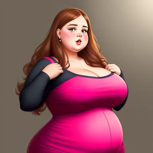 increase resolution of image - a woman in a pink dress with a big breast and a black top on her stomach, posing for a picture, by Fernando Botero