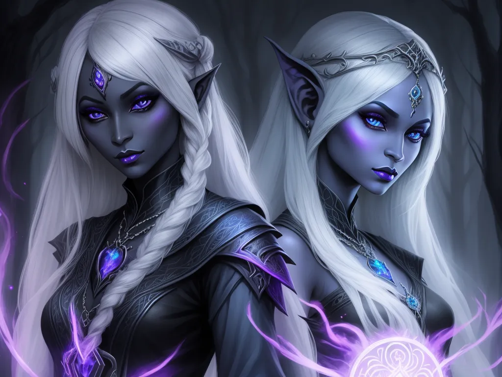 1080p to 4k converter - two white haired women with blue eyes and white hair, one with blue eyes and one with blue eyes, by Daniela Uhlig