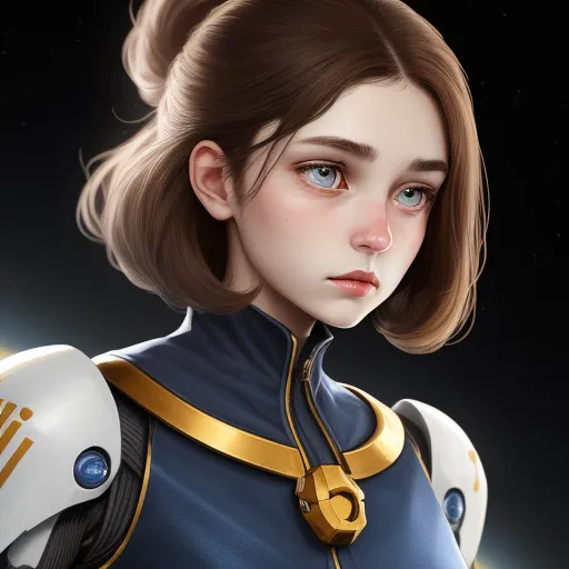 ai image app - a woman in a blue uniform with a gold collar and a star trek badge on her chest and shoulder, by Daniela Uhlig