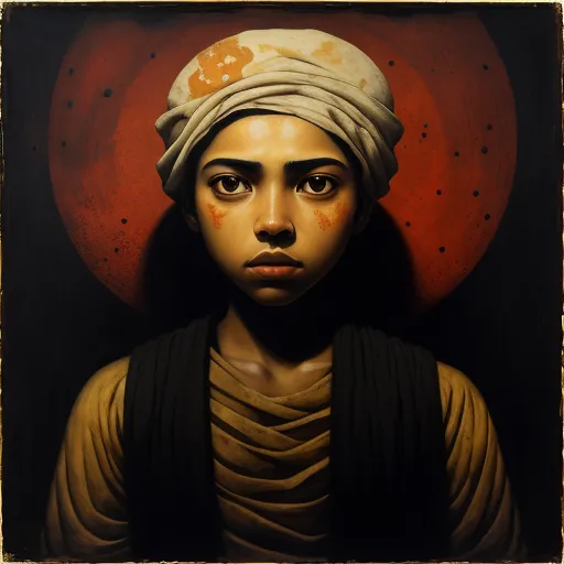 translate image online - a painting of a woman with a turban on her head and a red circle behind her head, by Saturno Butto