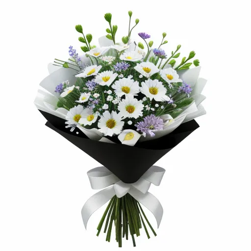 4k to 1080p photo converter - a bouquet of white and purple flowers with a white ribbon around it's edge and a white background, by Genndy Tartakovsky