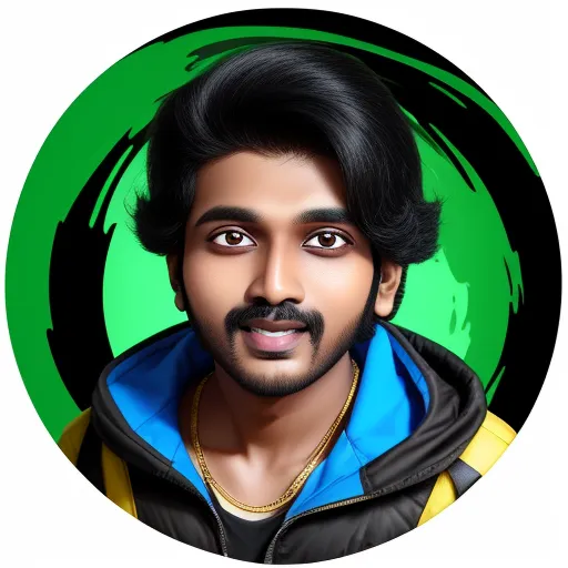 high resolution images - a man with a beard and a blue shirt in a circle with a green background and a black and yellow jacket, by Raja Ravi Varma