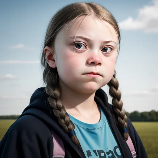 turn a picture into high resolution - a young girl with a long braid standing in a field of grass with a blue sky in the background, by Gottfried Helnwein