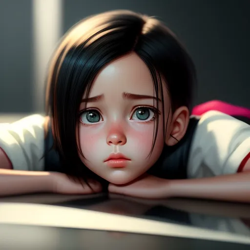 4k photo resolution converter - a digital painting of a young girl laying on a table with her head on her hands and looking at the camera, by Daniela Uhlig