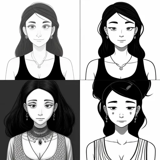 four different faces of a woman with different hair styles and hair colors, each with different hair colors and hair length, by Lois van Baarle