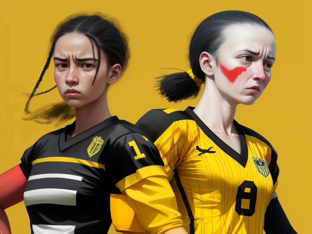 ai image enhance Footballshaped head girl with yellow striped