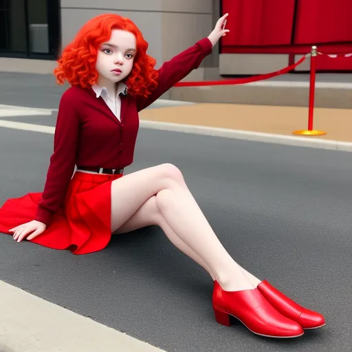 free ai photo enhancer software - a woman in a red dress and red shoes sitting on the ground with her hand up to her side, by Leiji Matsumoto