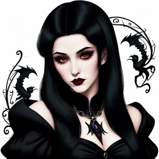 photo converter - a woman with long black hair and a dragon necklace on her neck and a black dress on her shoulders, by Sailor Moon
