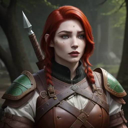 4k quality converter photo - a woman with red hair and a sword in a forest with trees in the background, in a costume, by François Louis Thomas Francia