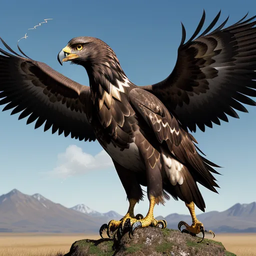 image ai generator from text - a bird with a large wingspan standing on a rock in the desert with mountains in the background and a blue sky, by John James Audubon