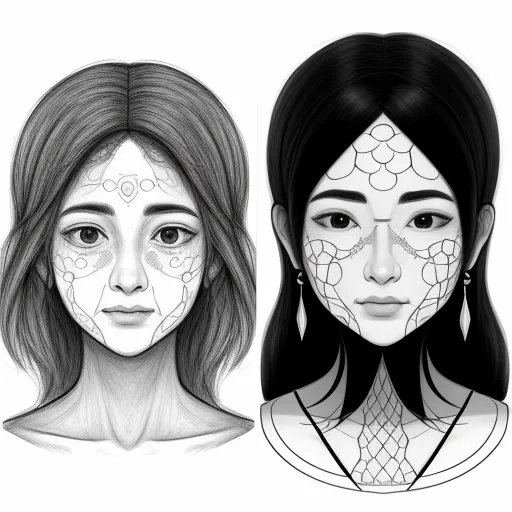 three different faces of a woman with different facial markings on their faces and body parts, one of which is a woman with a flower tattoo on her face, by Lois van Baarle