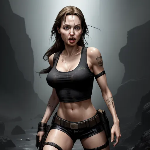 Free Ai Image Generator Angelina Jolie As Lara Croft Scared Frightened