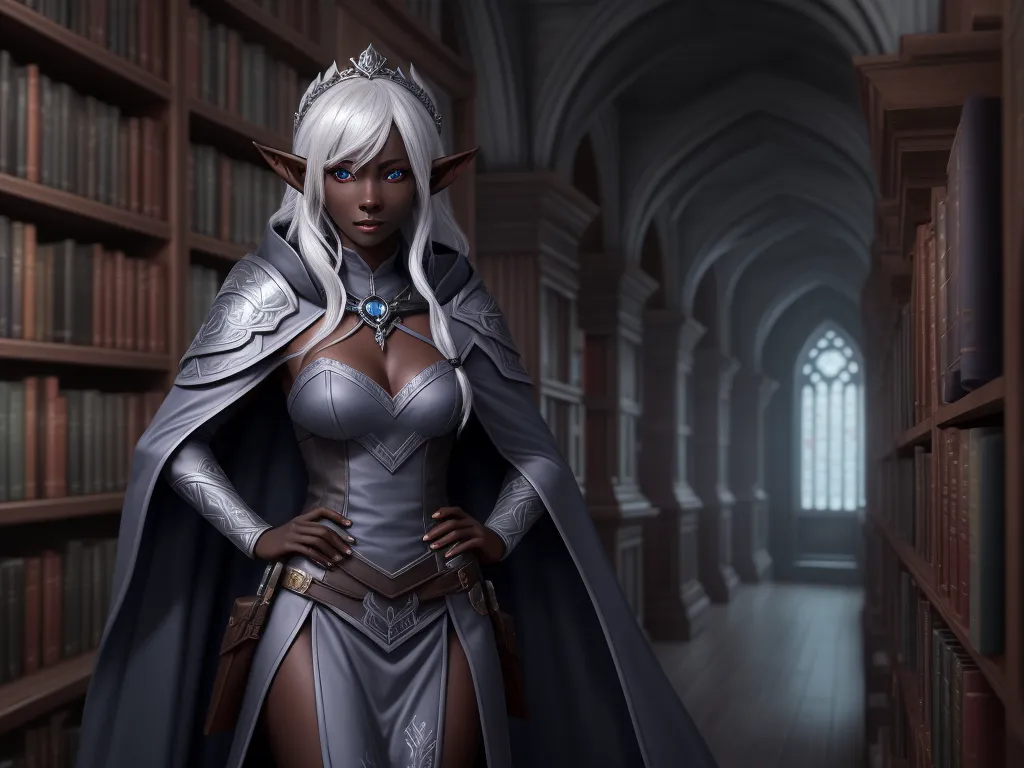 best ai image app - a woman in a white dress and a black cape standing in a library with bookshelves behind her, by François Louis Thomas Francia