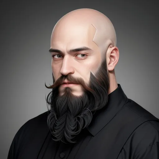 a man with a bald head and a long beard with a shaved top and a black shirt with a black shirt, by Filip Hodas