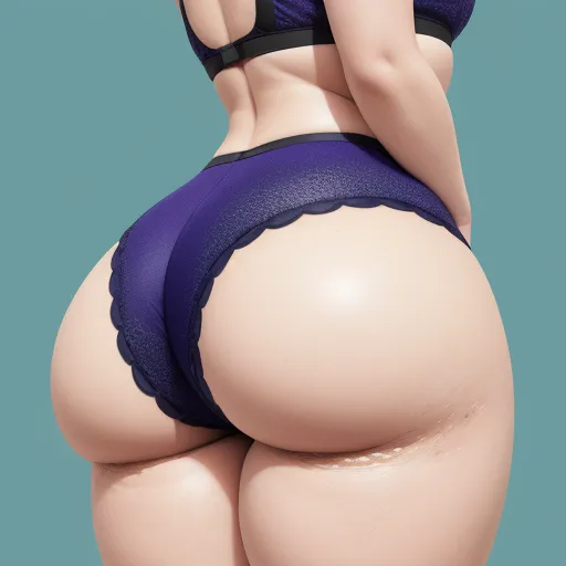 a woman in a purple panties and a black bra top is looking down at her butts and butt, by Hirohiko Araki