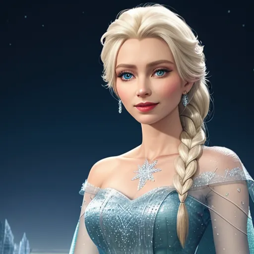 a frozen princess with a braid and blue eyes in a blue dress with a snowflaked tiara, by NHK Animation
