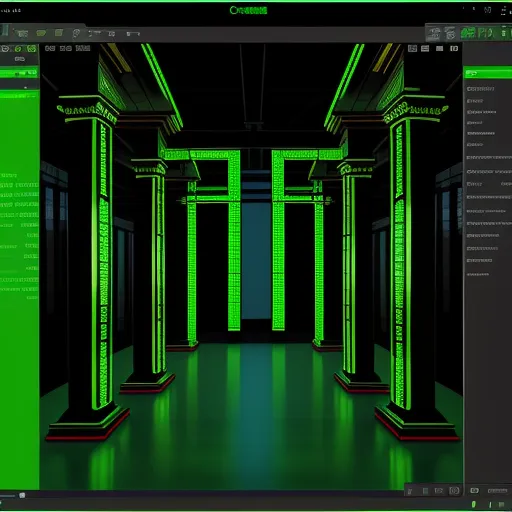 turn a picture into high resolution - a computer screen with a green and black background and columns in the center of the screen, and a green and black background, by Alessandro Galli Bibiena