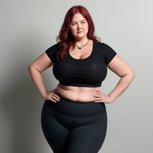 a woman in a black top and black pants posing for a picture with her hands on her hips and her hands on her hips, by Billie Waters
