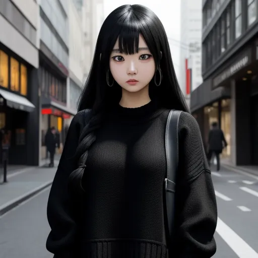 free hd photo converter: Anime woman in black sweater with big