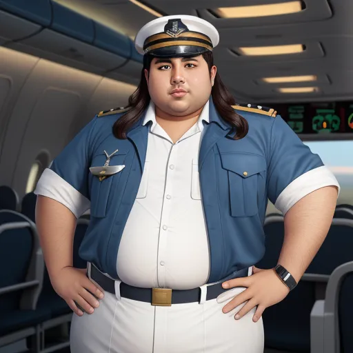 ai image from text - a man in a uniform standing in an airplane cabin with his hands on his hips and his hands on his hips, by Fernando Botero