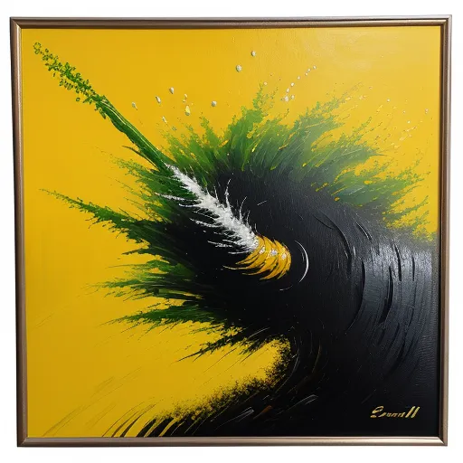 a painting of a yellow and black flower with green and white flowers on it's petals and a yellow background, by Benoit B. Mandelbrot