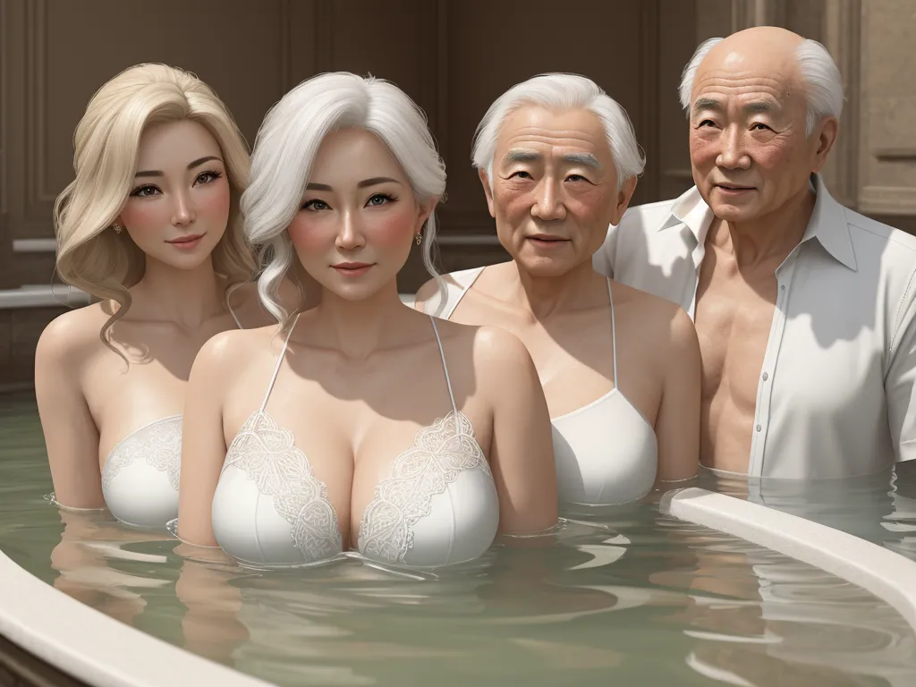 4k quality converter photo - a group of people in a pool of water with a woman in the middle of the photo and a man in the middle of the photo, by Shusei Nagaoko