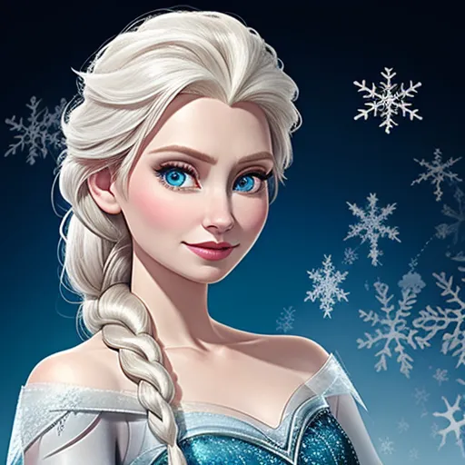 upscaler - a frozen princess with blue eyes and a braid in her hair, wearing a blue dress and snowflakes, by NHK Animation