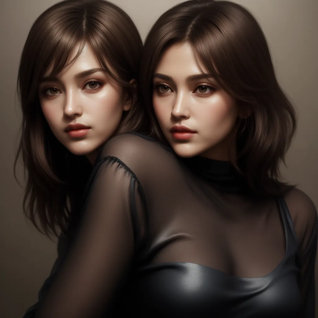 image high - two women with dark hair and black tops are posing for a picture together, one of them is wearing a sheer top, by Lois van Baarle