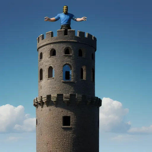 a man standing on top of a tower with his arms outstretched in the air and his arms outstretched out, by Filip Hodas