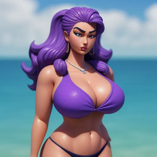 free hd online - a very cute looking doll in a bikini by the ocean with a big breast and big booby breasts, by Akira Toriyama