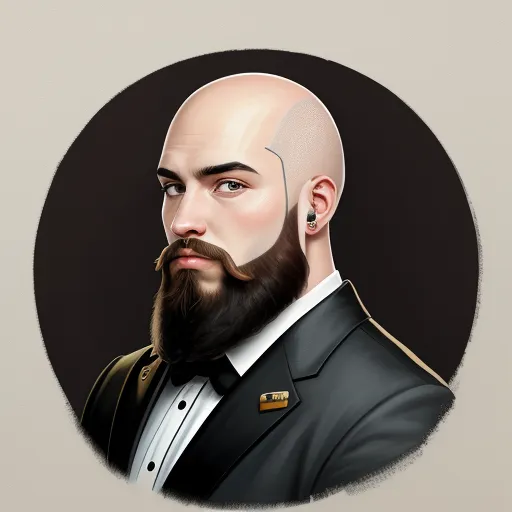 a man with a bald head and a bald beard wearing a suit and tie with a bald head and a bald haircut, by Lois van Baarle