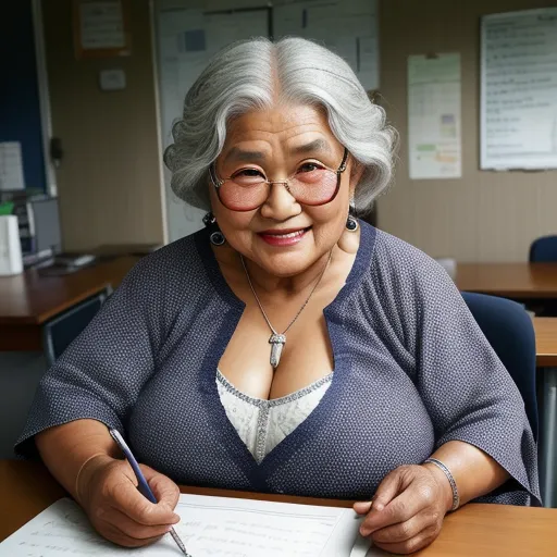 a woman sitting at a desk with a pen and paper in her hand and a pen in her mouth, by Rumiko Takahashi