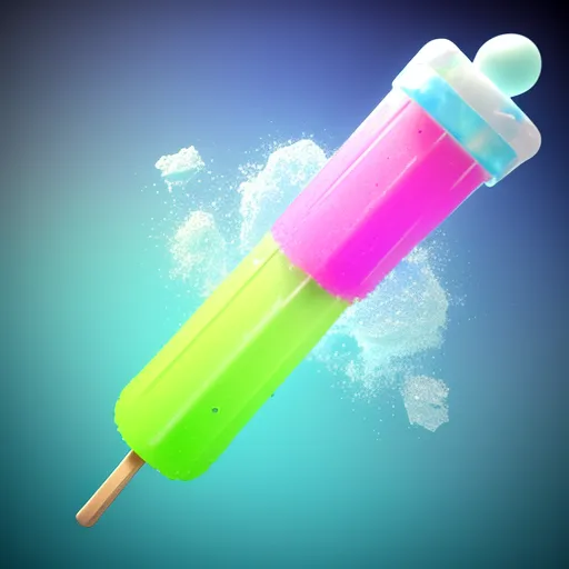 a colorful ice cream popsicle with a blue background and a pink and green ice cream scooper with a blue lid, by Toei Animations