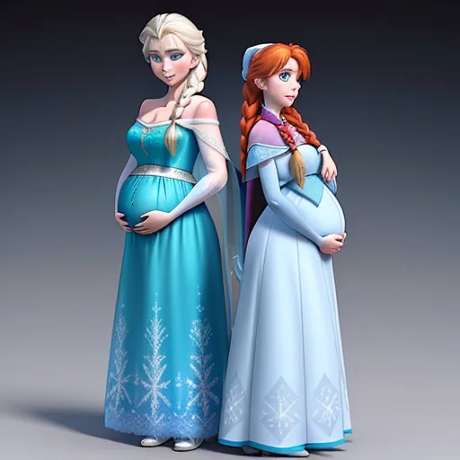 upscaler: Frozen movies elsa and anna pregnant, big belly,