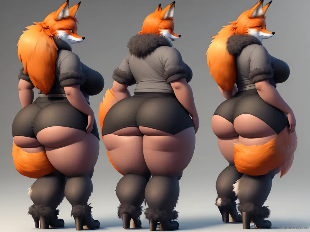 a woman in a skirt with a fox on her back and a fox on her back, standing in front of three other women, by Billie Waters