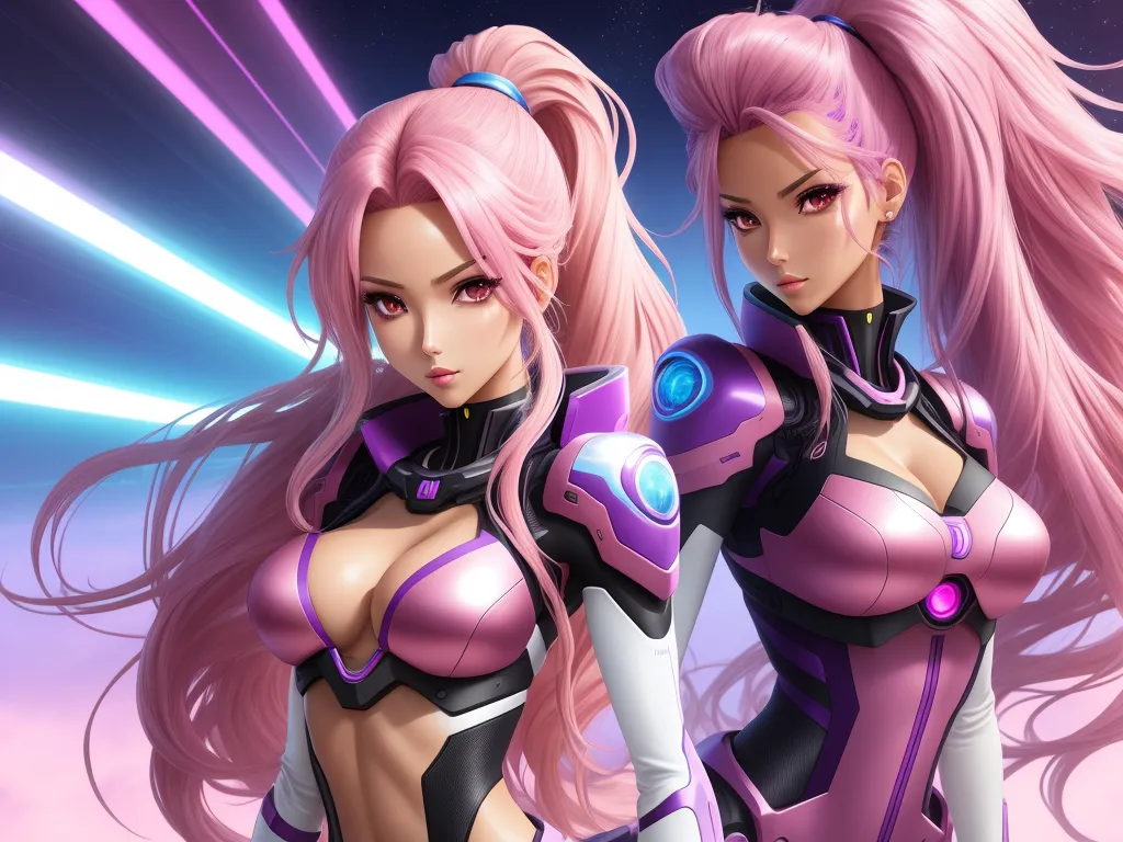 ai image generation - two anime girls with pink hair and pink hair, one with pink hair and one with pink hair and wearing a pink outfit, by Hanabusa Itchō