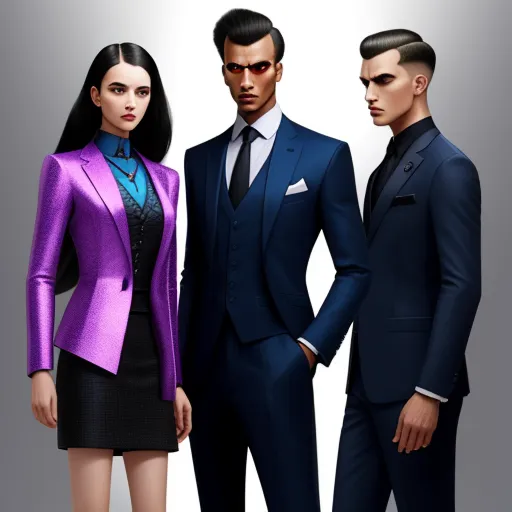 increasing resolution of image - a group of three people in suits and ties standing next to each other in front of a white background, by Lois van Baarle