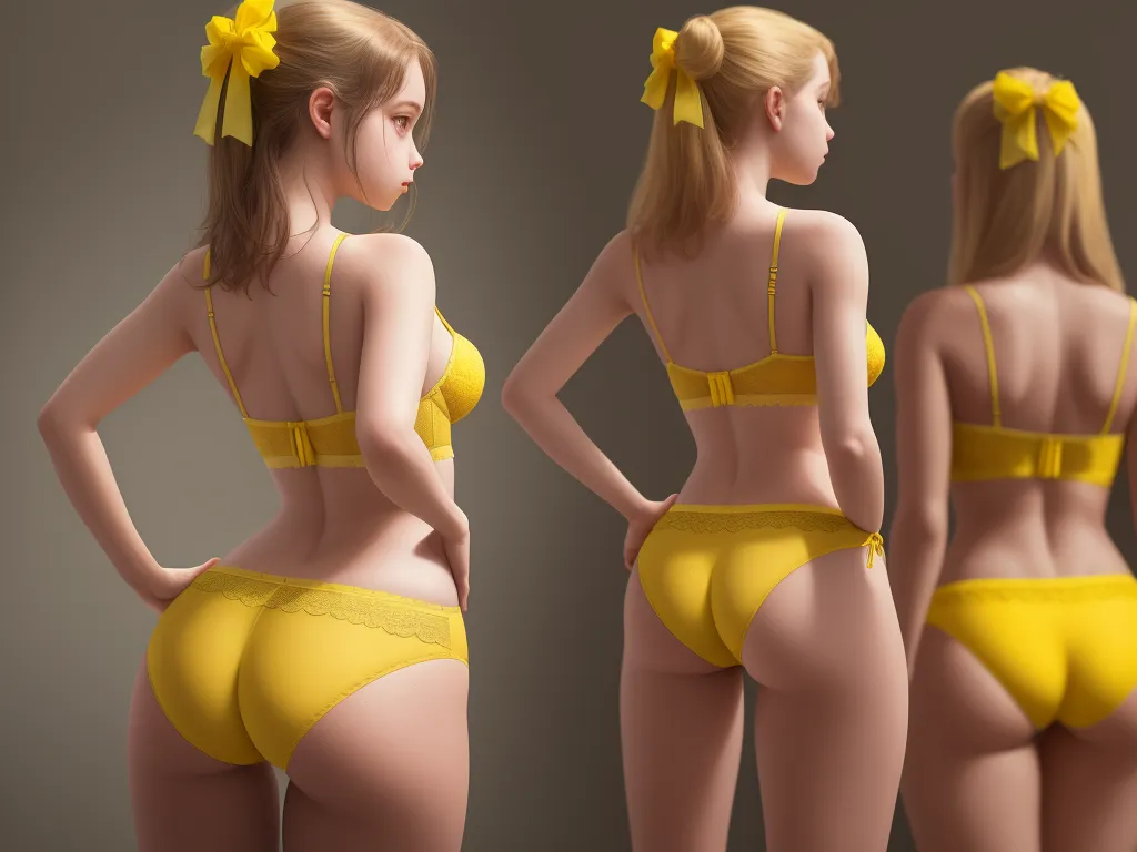 hd photo girl in yellow lingerie posing ass in front of